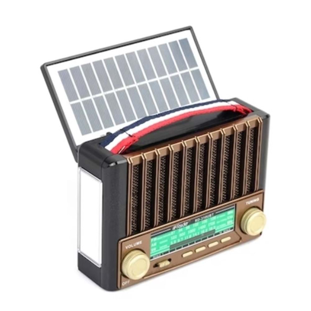TELSAN KTF-1428 Güneş Enerjili Bluetoothlu Radyolu Müzik Kutusu Usb/Sd/Aux/Mp3 Player/El Fenerli-Nostalji Radyo