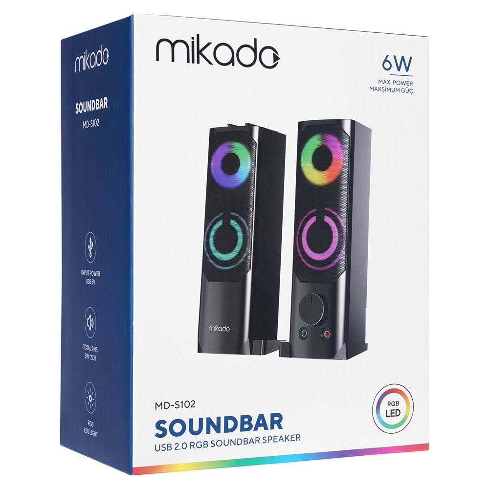 Mikado MD-S102 2.0 3Wx2CH RGB Ledli Siyah USB Soundbar Speaker Hoparlör