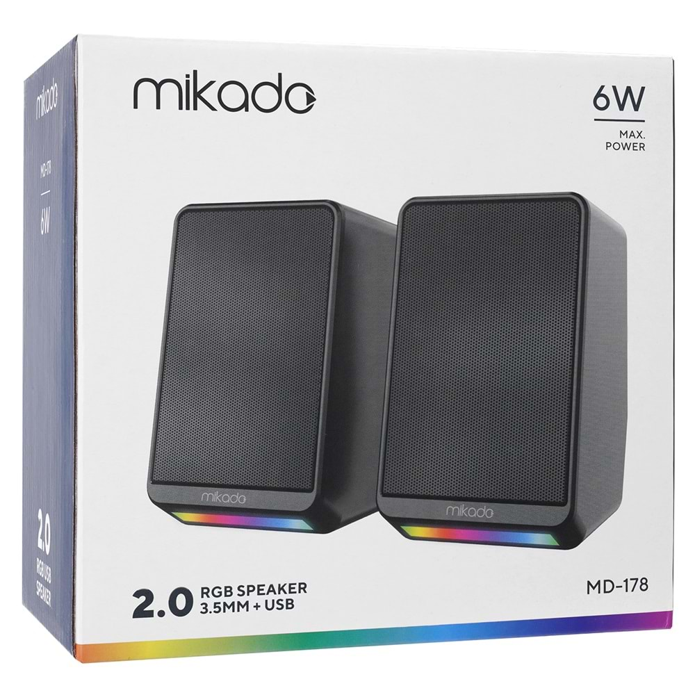 Mikado MD-178 2.0 3W*2 Siyah RGB Aydınlatmalı USB + 3.5mm USB 5V Speaker Hoparlör