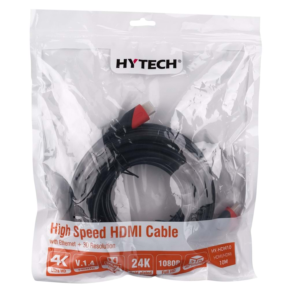 Hytech HY-HDM10 HDMI TO HDMI 10m Altın Uçlu 24K 1.4 Ver. 3D Kablosu