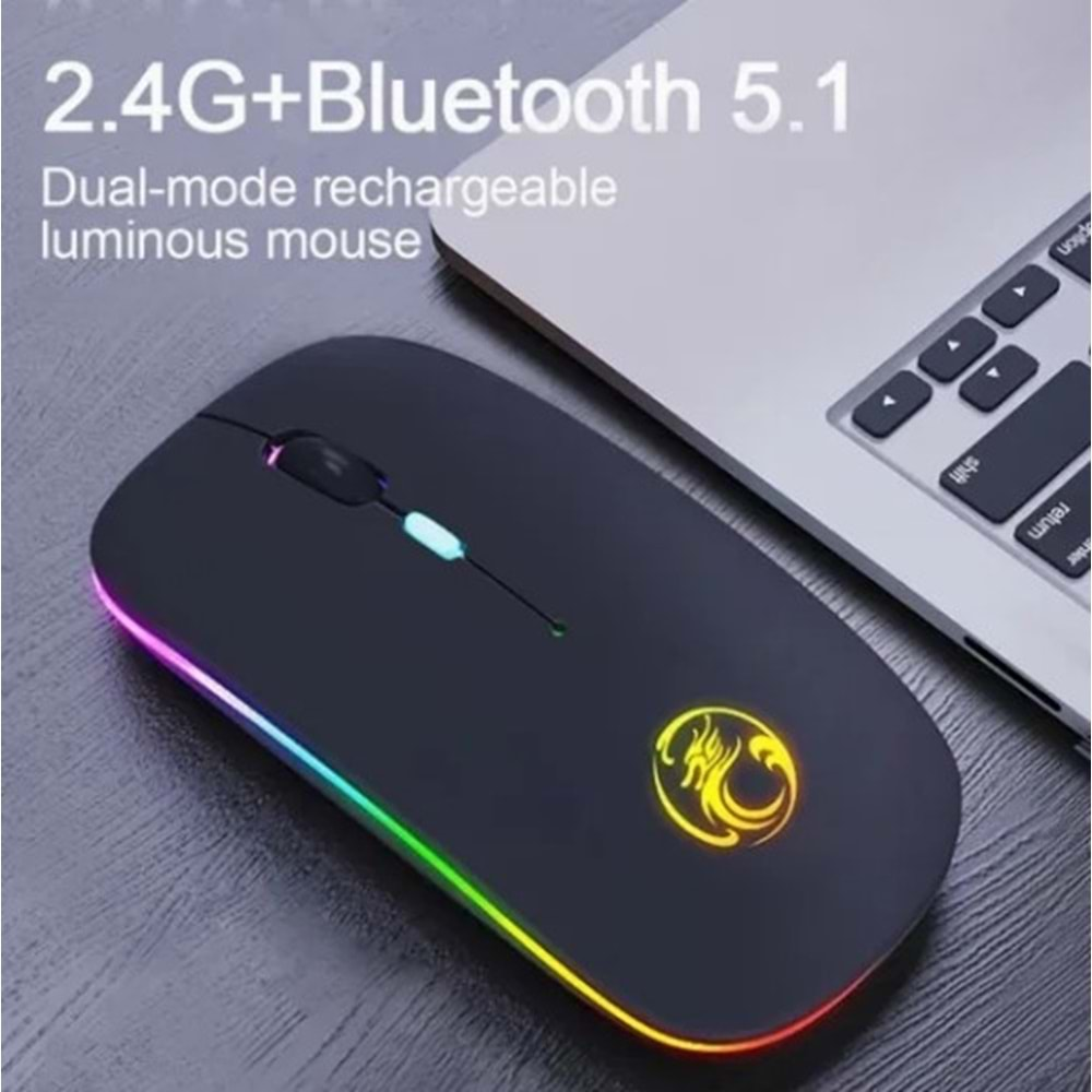 POLYGOLD PG-8033 RGB aydınlatmalı Bt Kablosuz Klavye Mause Seti Mini Slim Şarjlı