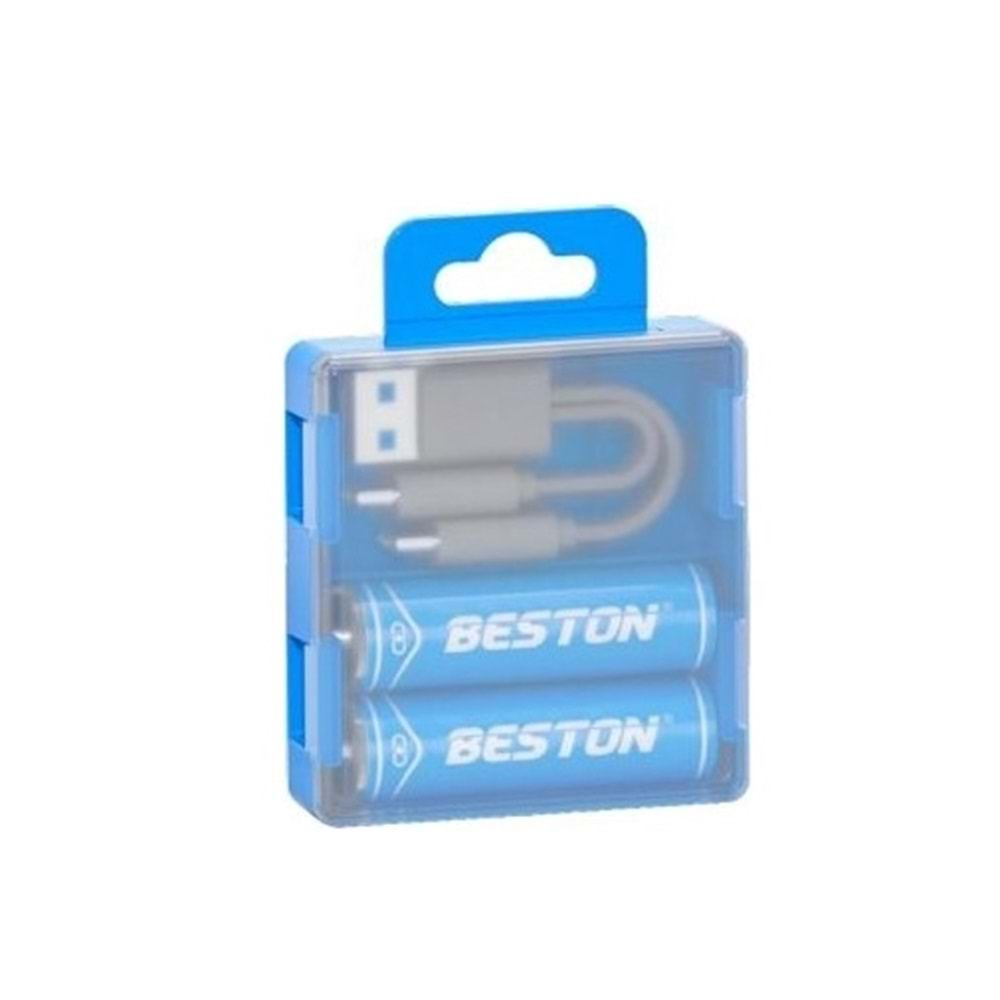 Beston Pil P2-01C-AAA Şarj Edilebilir 2'Li 1.5V AAA Usb Type-C Şarj Kablolu İnce Pil