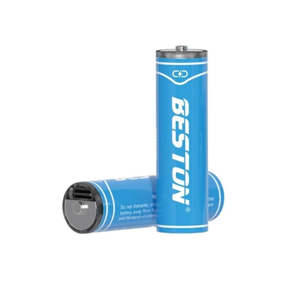 Beston Pil P2-02C-AA Şarj Edilebilir 2'Li 1.5V AA Usb Type-C Şarj Kablolu Kalın Pil