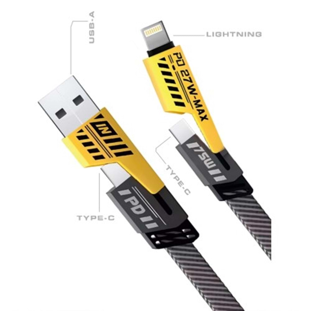 Sprange SR-C75 Hızlı Şarj Data Şarj Kablosu Usb-a Type-c İphone Pd27w 75w 1 Metre Örgülü