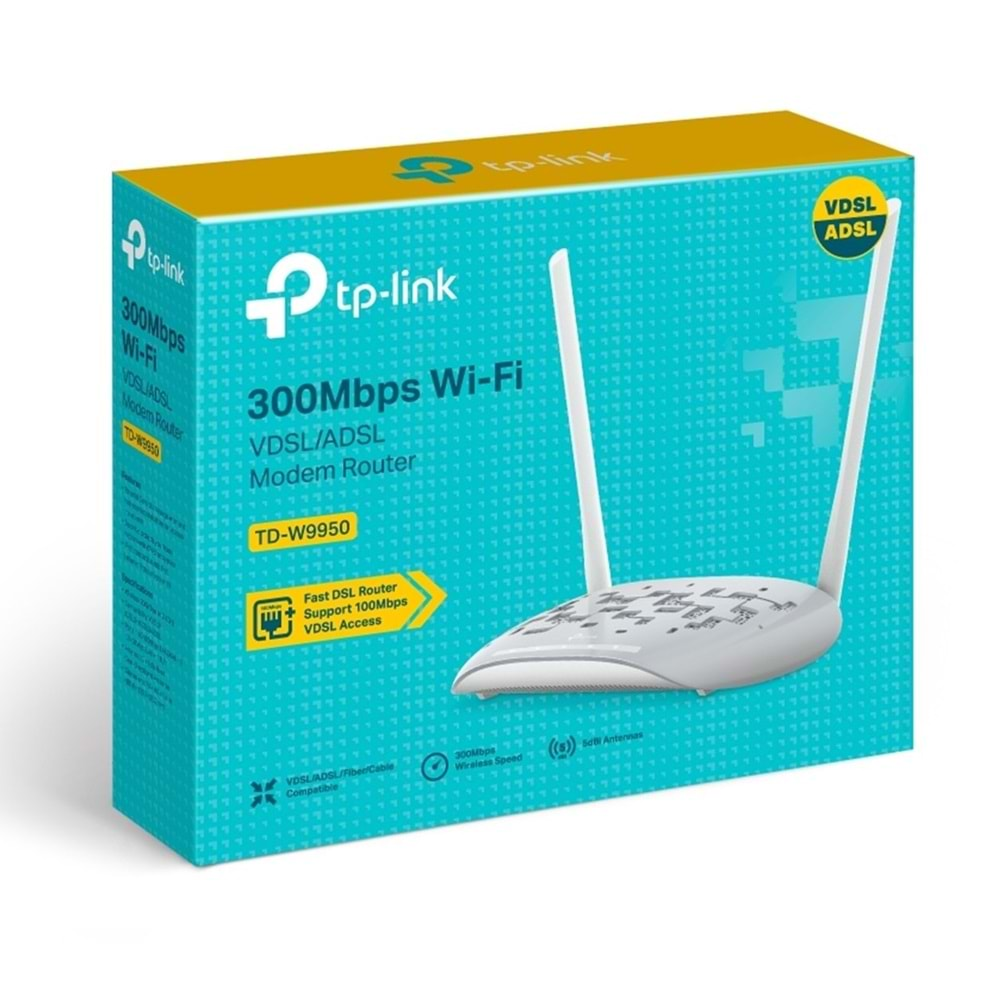 TP-Link TD-W9950 Çift Antenli 300Mbps Wireless N VDSL/ADSL Modem Router