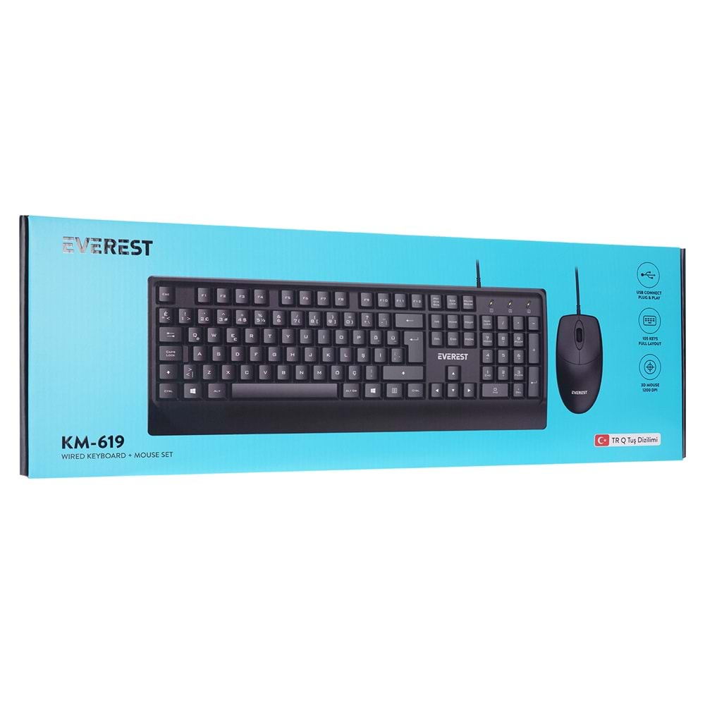 Everest KM-619 Siyah Usb Q Standart Klavye + Mouse Set