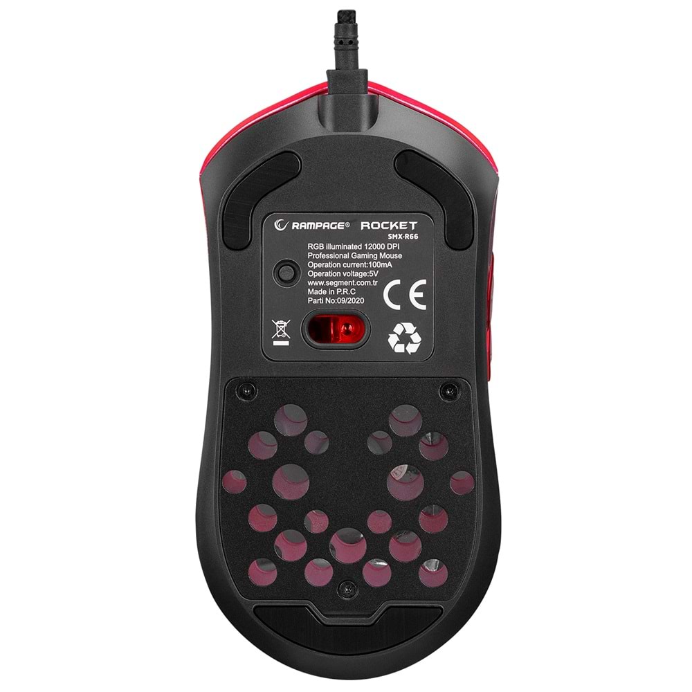 Rampage SMX-R66 ROCKET Ultra Hafif Kırmızı RGB Ledli 12000dpi Gaming Oyuncu Mouse
