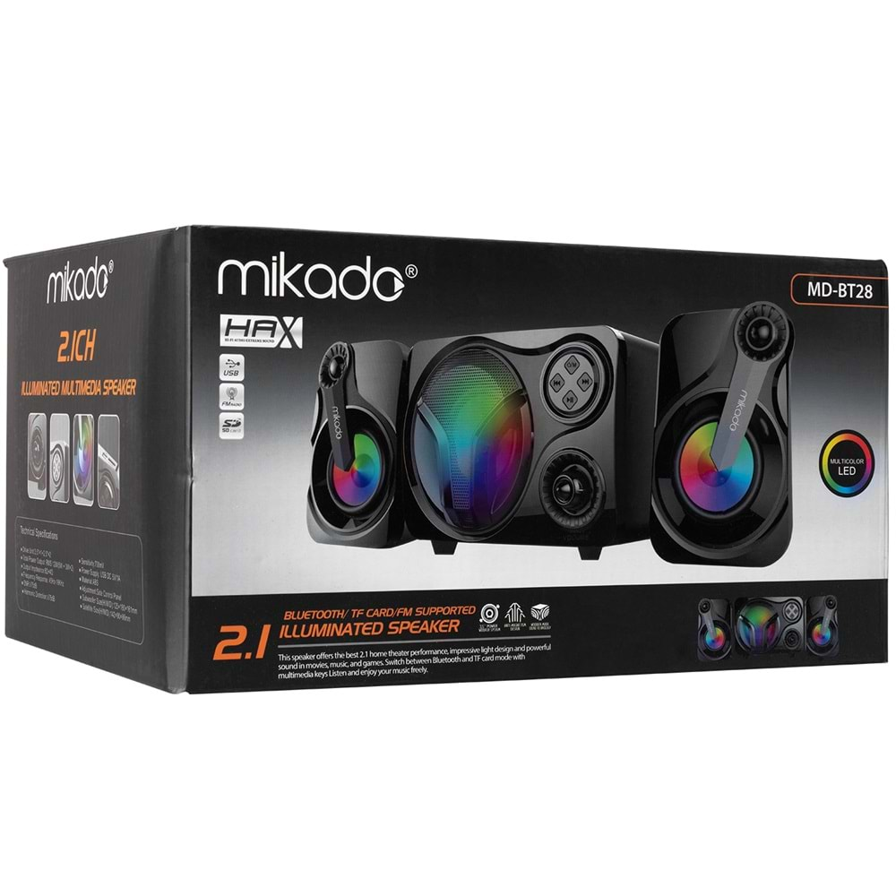 Mikado MD-BT28 5W+3W×2 BT,TF Card,USB, FM Radyo Siyah Led Işıklı Speaker