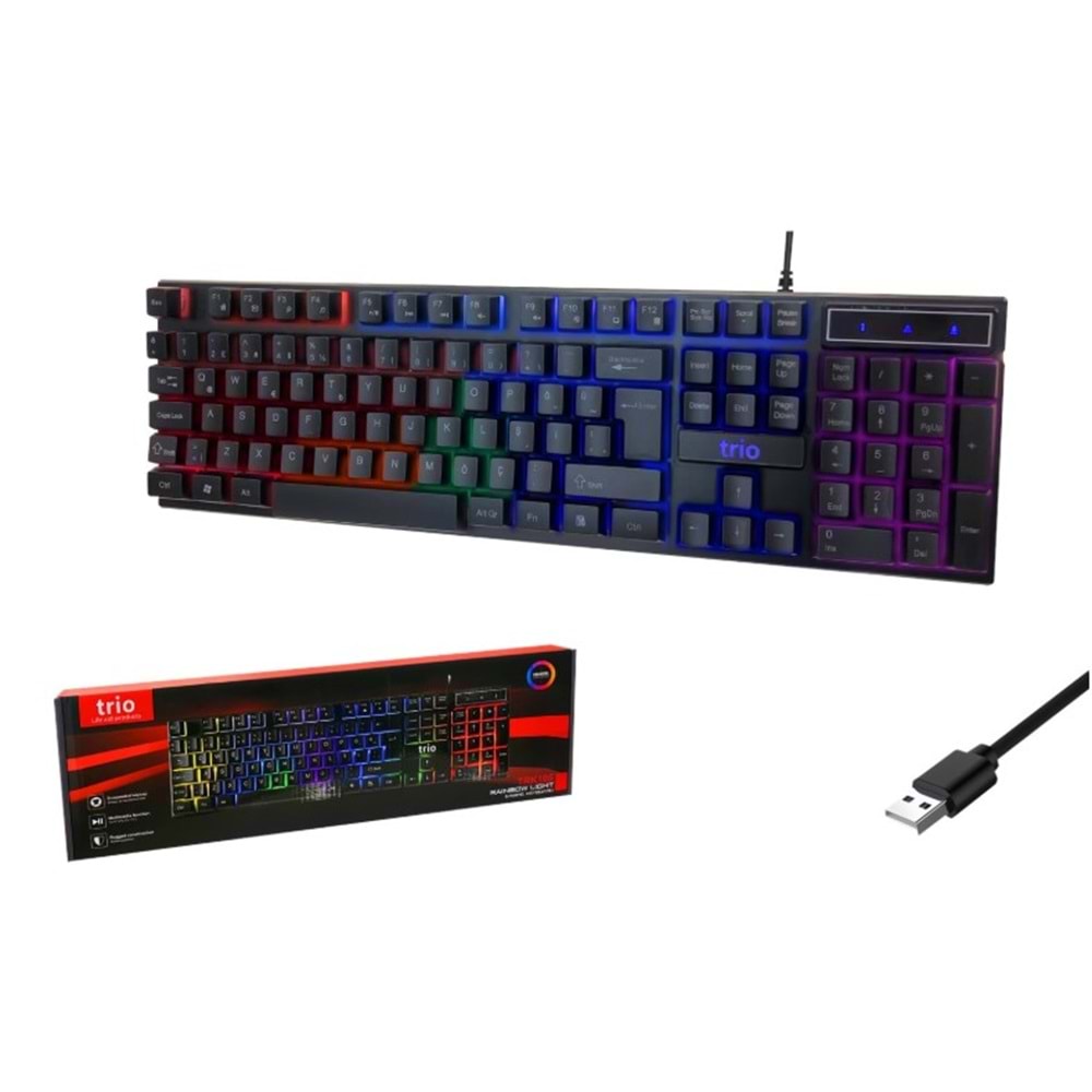 TRİO TRK105 USB KABLOLU TÜRKÇE Q IŞIKLI RAİNBOW GAMİNG KLAVYE