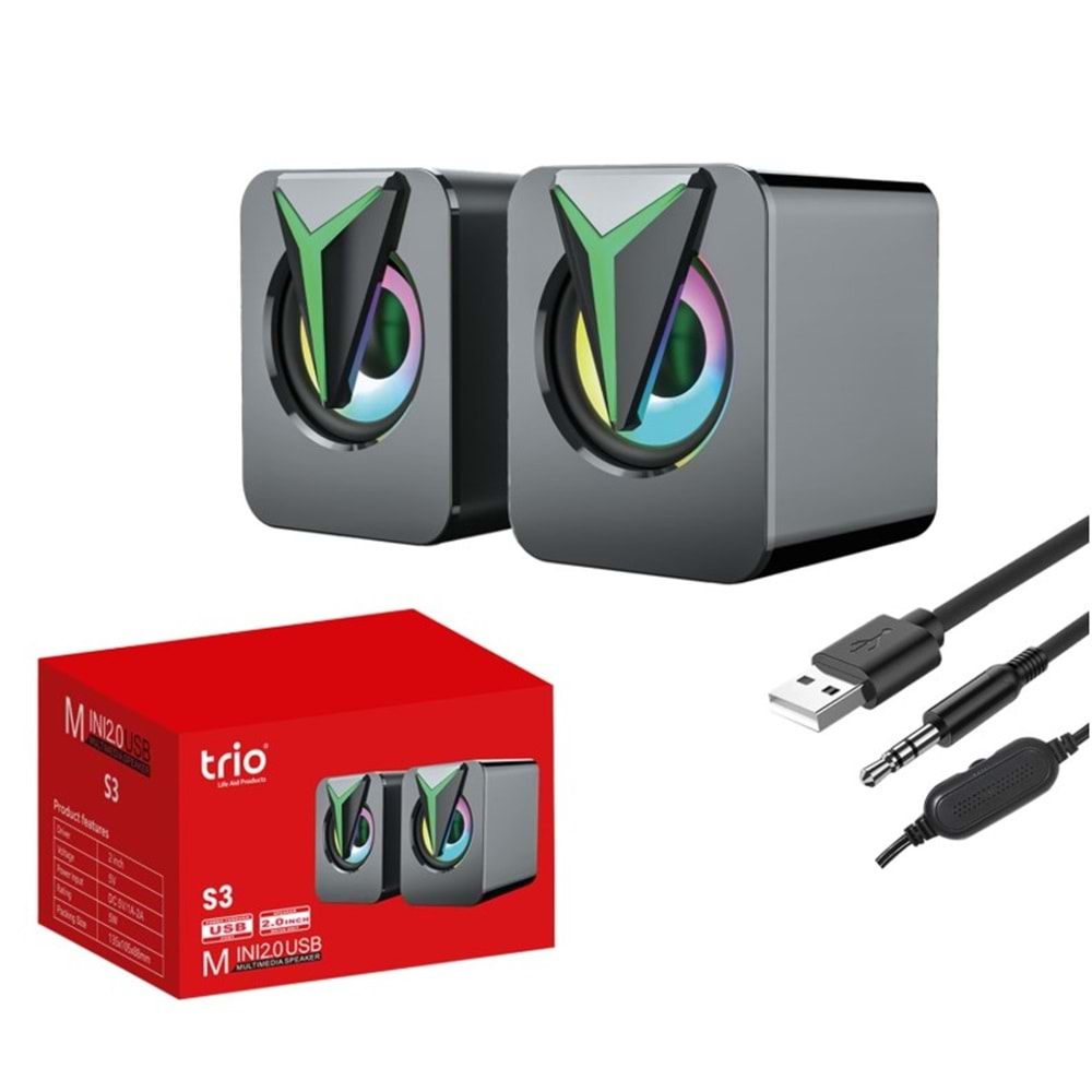 TRİO S3 RGB LEDLİ IŞIKLI EKSTRA SES USB PC HOPARLÖR SPEAKER