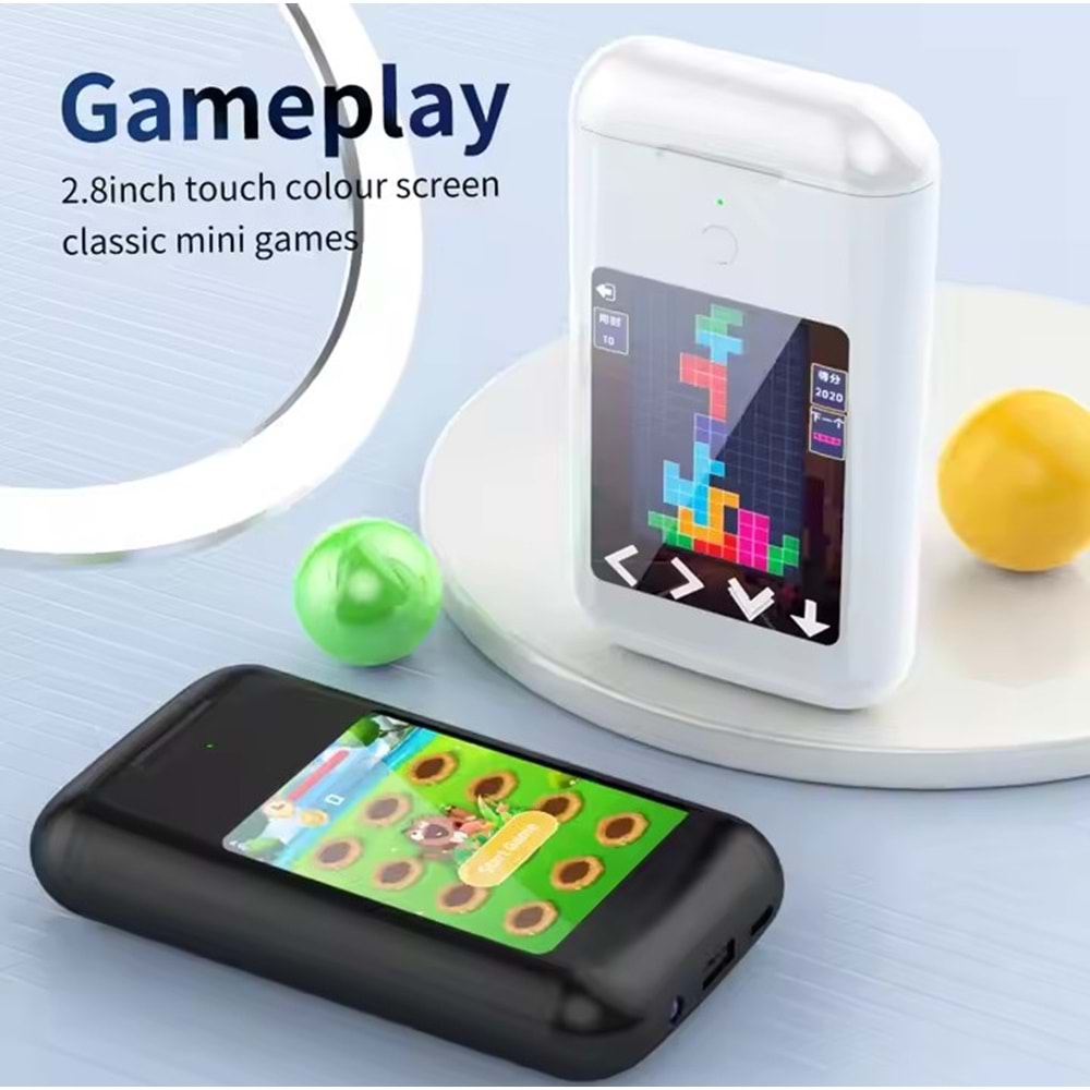 Telsan AY-28 ANC/ENC 2.8inç Amoled Dokunmatik Ekran 5000Mah Powerbank Fener Fonksiyonlu Bluetooth Kulaklıklar