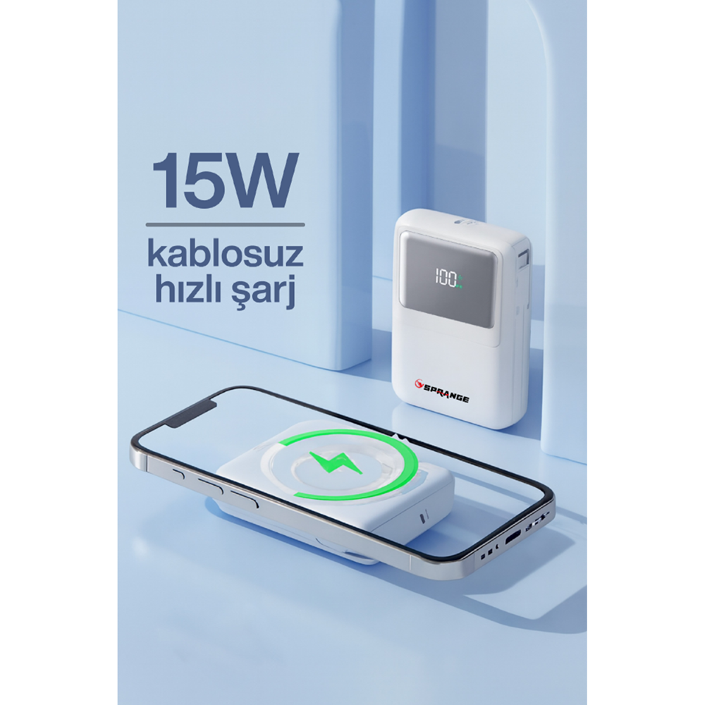 SPRANGE SR-P27M MAGSAFE WİRELESS 10000MAH 15W HIZLI ŞARJ 27W PD GÖSTERGELİ POWERBANK