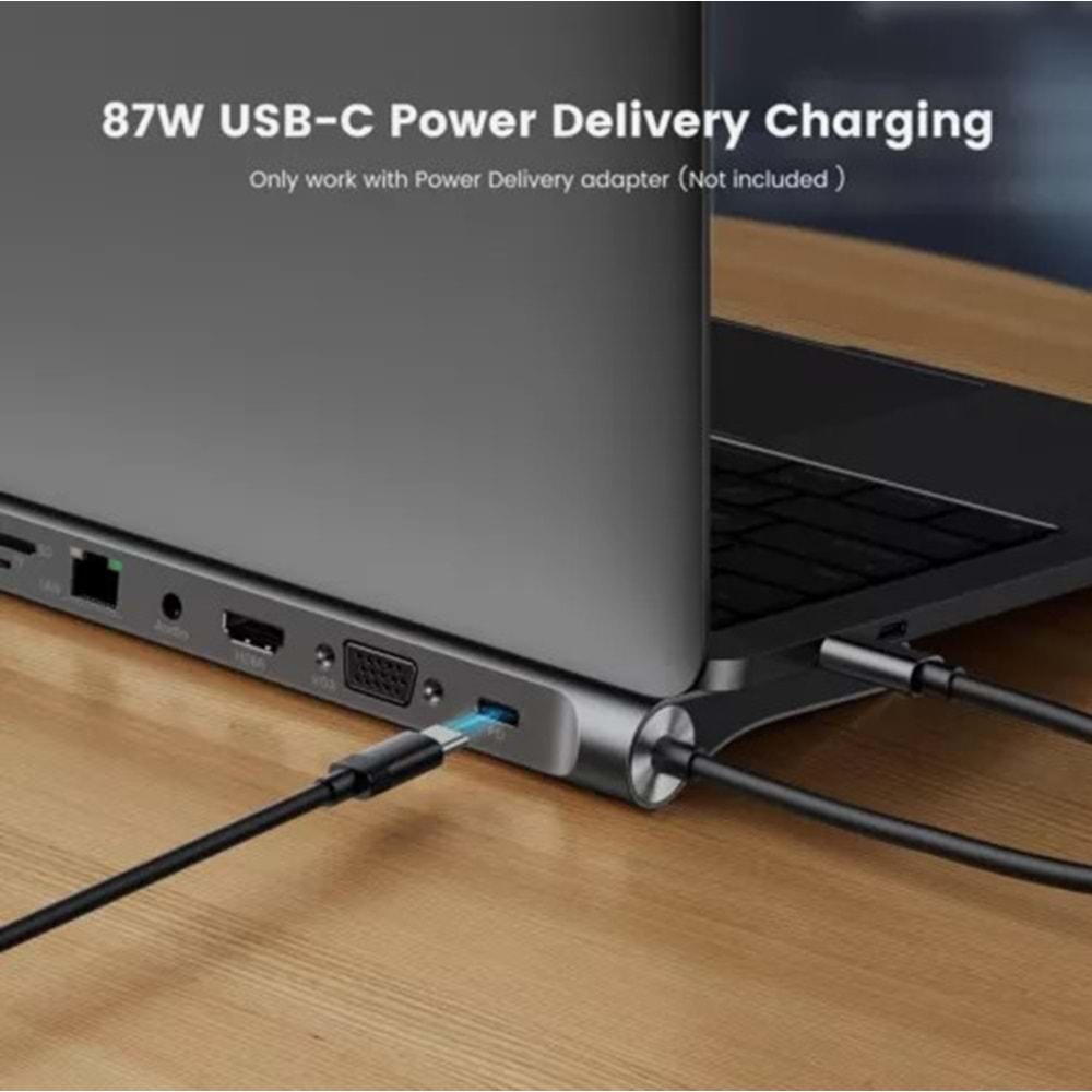 TELSAN TLS-37 TYPE-C TO HDTV HDMI 4K 30HZ + VGA + 2 TYPE-C + 4 USB + RJ45 LAN + AUDİO + SD + TF 12IN1