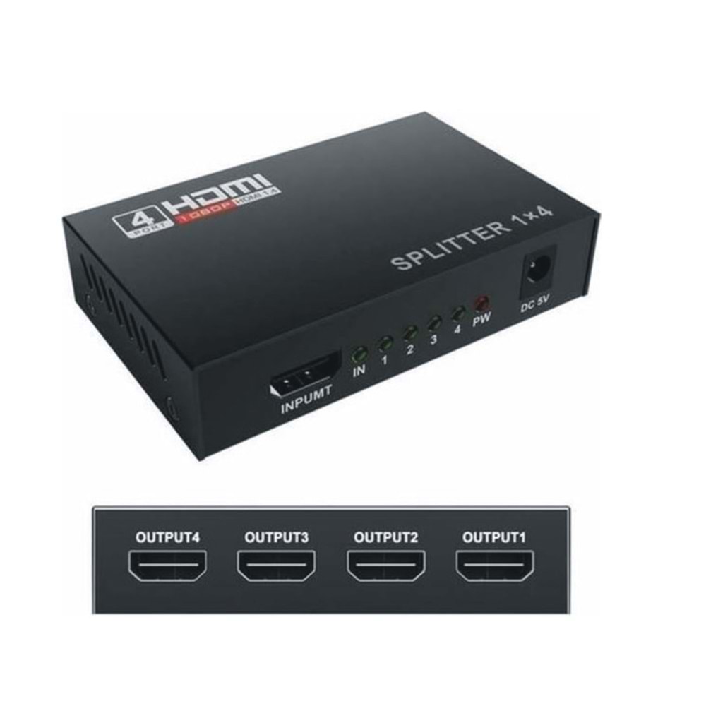 GABBLE GAB-HS04 4 PORT HDMİ SPLİTTER 1 İN PORTS 4 OUT PORT HS4