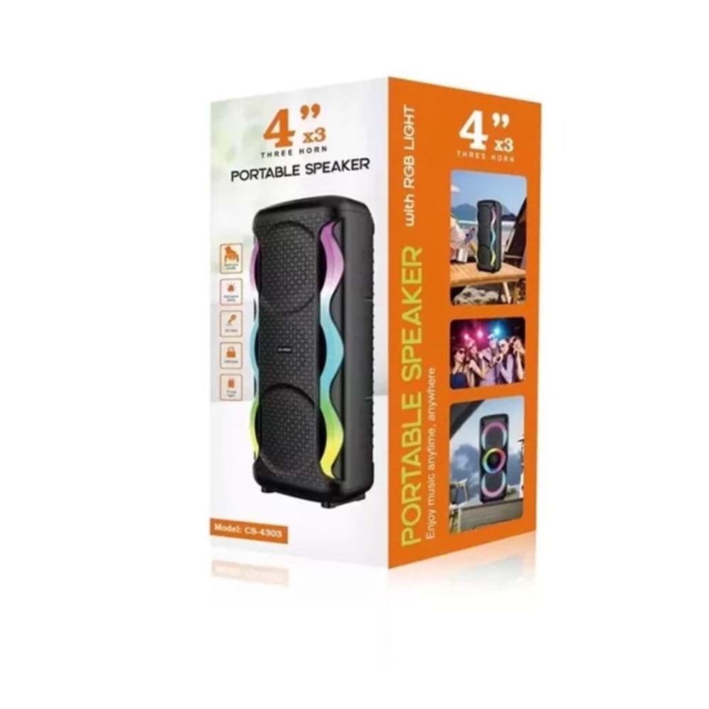 TELSAN CS-4403 SD/USB/FM 4*3 KARAOKE MİKROFONLU BLUETOOTH RGB IŞIKLI MÜZİK KUTUSU PL-4591-4590