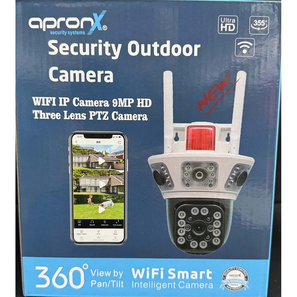 APRONX APX-WP390 9MP 3.6+3.6+3.6MM LENS 4 LÜ ULTRA HD WİFİ KAMERA
