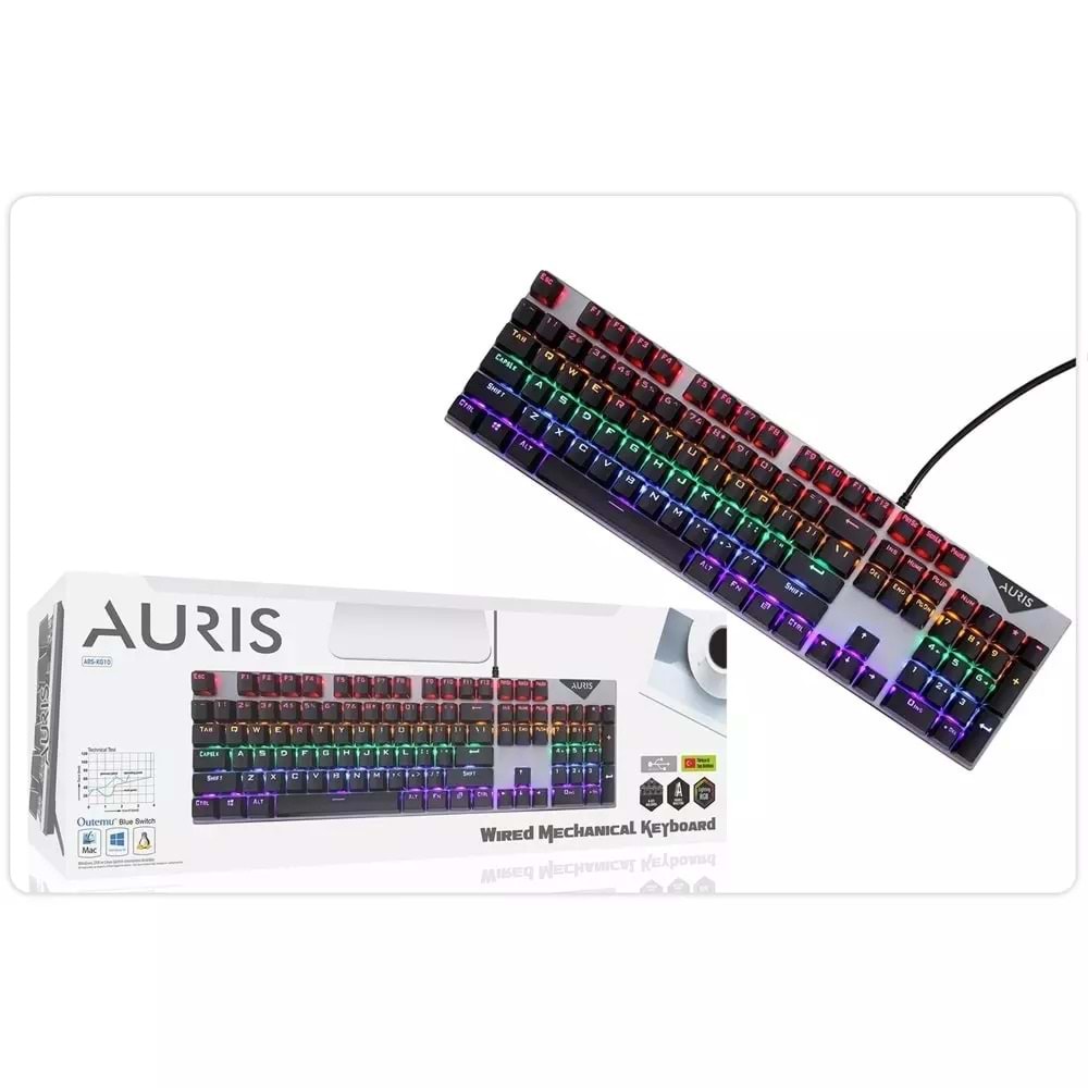 AURIS KG10 KABLOLU OYUNCU KLAVYE MEKANİK RGB Q SİYAH