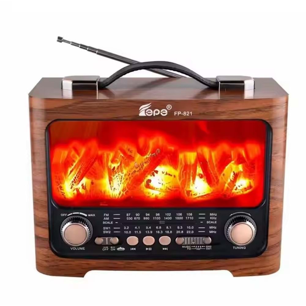 TELSAN FP-821 USB/SD/FM/BLUETOOTH ALEVLİ NOSTALJİ GÜÇLÜ SİNYAL MÜZİK KUTUSU