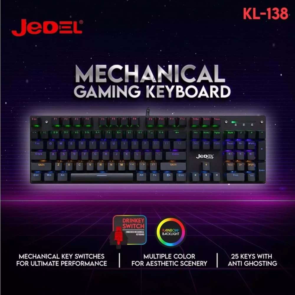 JEDEL KL-138 Blue Switch Mekanik RGB Efekli Işıklı Oyuncu Klavye Q TR