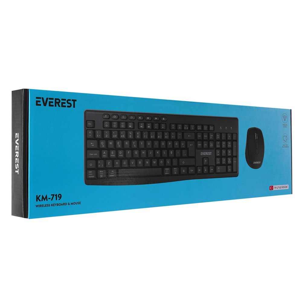 Everest KM-719 Siyah Ikisi bir arada 2 in 1 Kablosuz Q Multimedia Klavye + Mouse Set