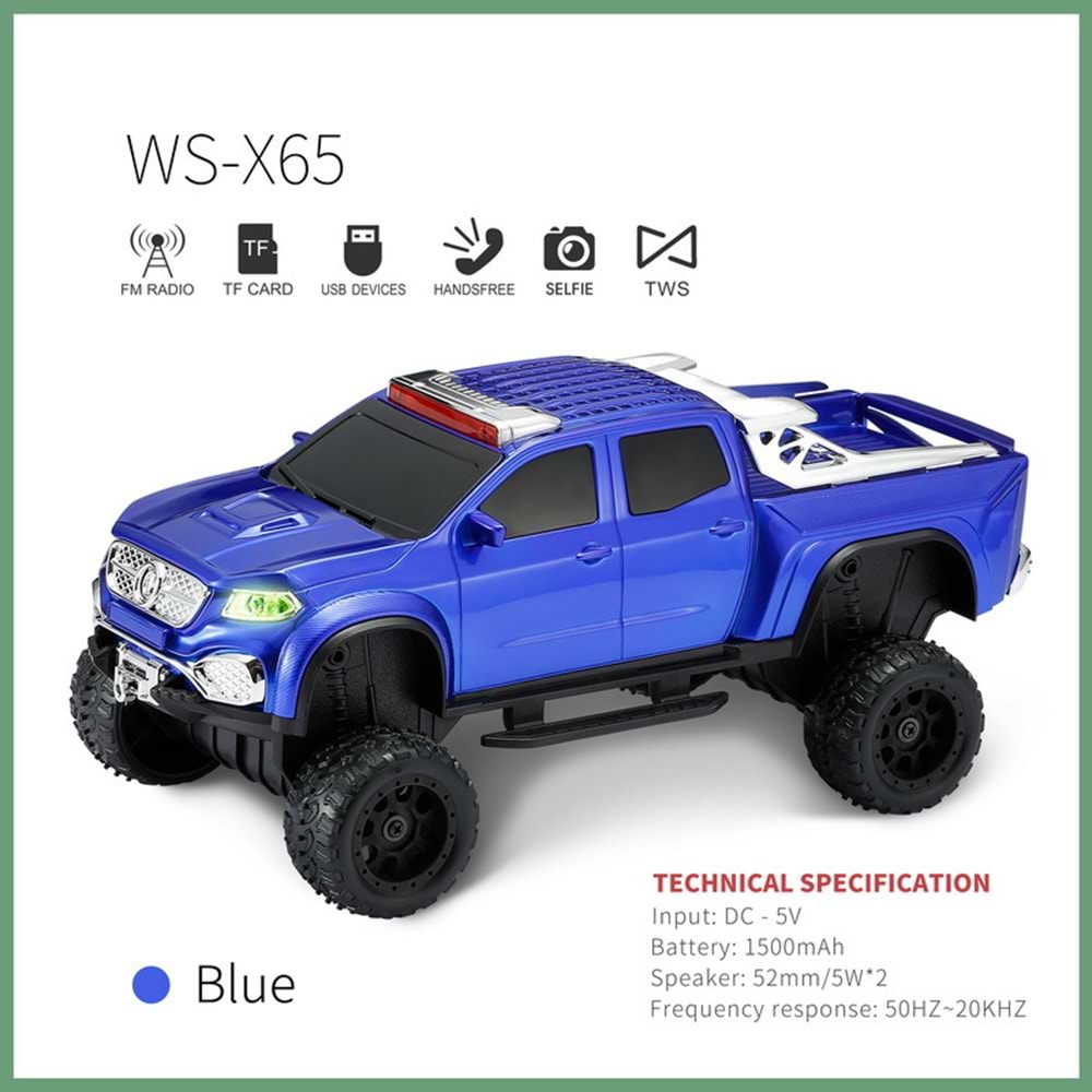 TELSAN WS-X65 SD USB FM BLUETOOTH ARAZİ ARABA LEDLİ SPEAKER