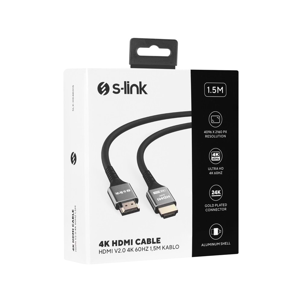 S-link SLX-HD4K015 19+1 HDMI to HDMI 1.5m Metal v2.0 4K (4096*2160) 60Hz Kablo