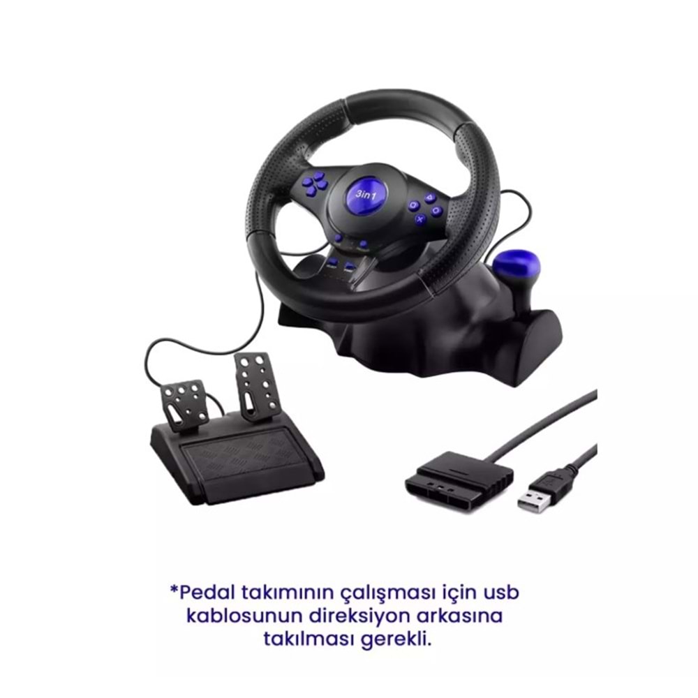 Hadron VW9803 Oyuncu Direksiyon Seti 180° 3In1 Ps3/Ps2/Pc