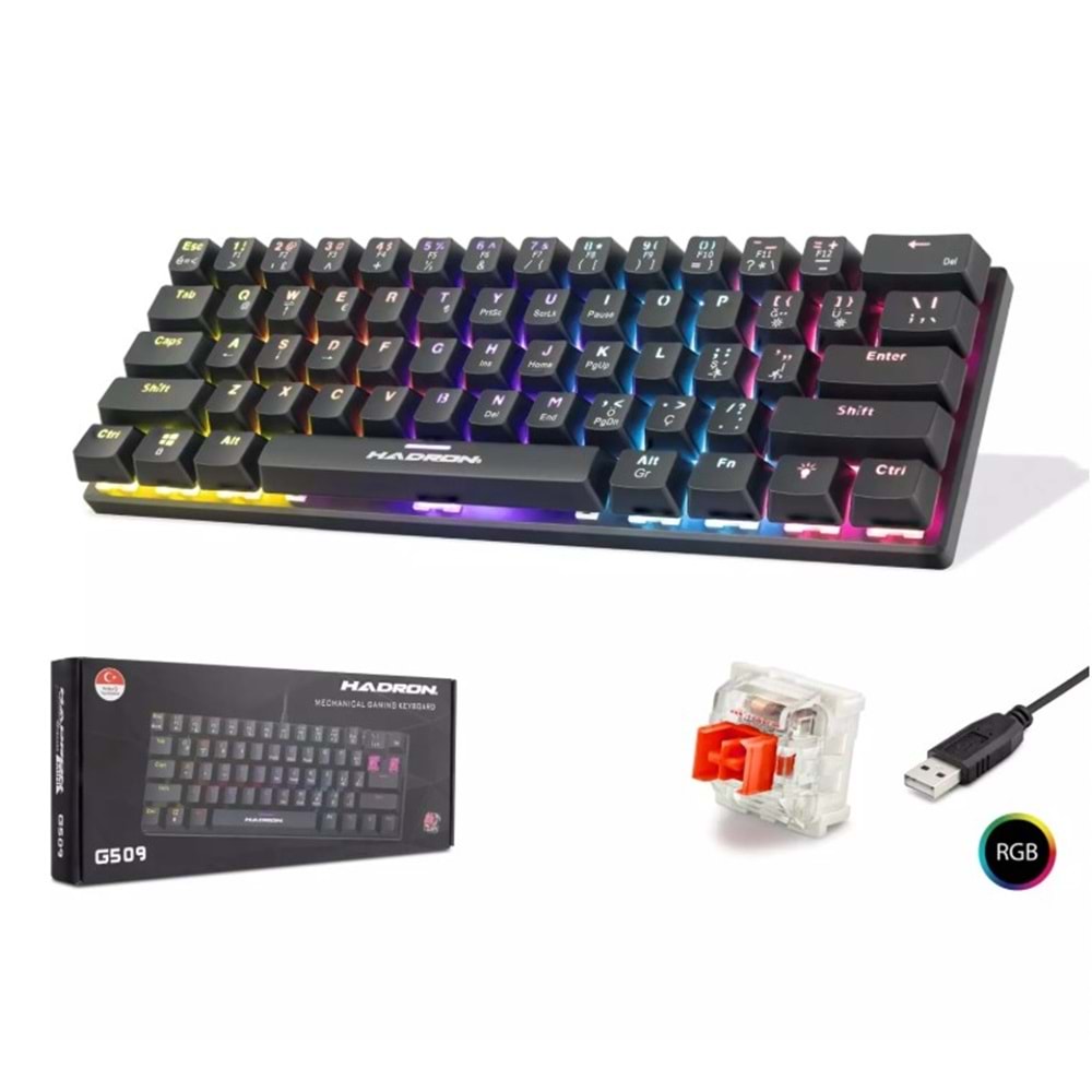 Hadron G509R Kablolu Oyuncu Mini Klavye Mekanik Red Switch Rgb Q Siyah