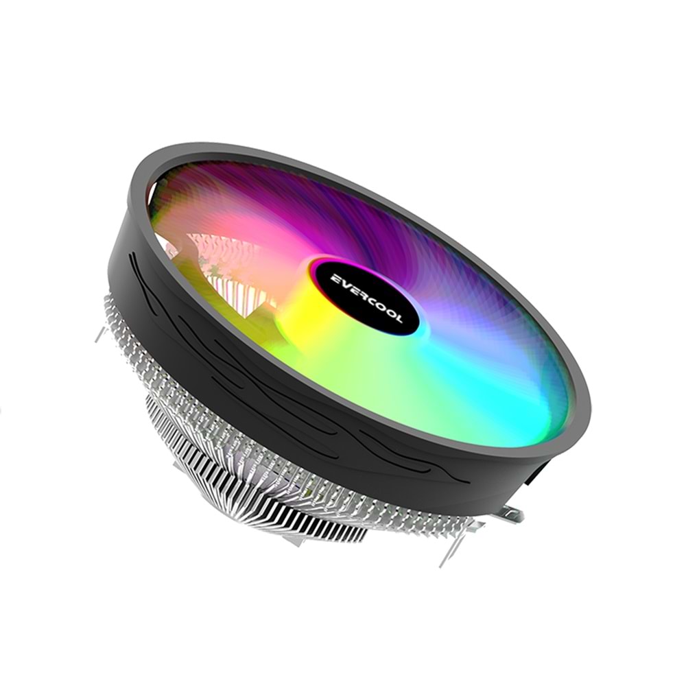 Evercool CS-02 Rainbow 3Pin 12cm Fan Intel LGA1700/AMD AM5 Uyumlu Hava Soğutmalı CPU Fan