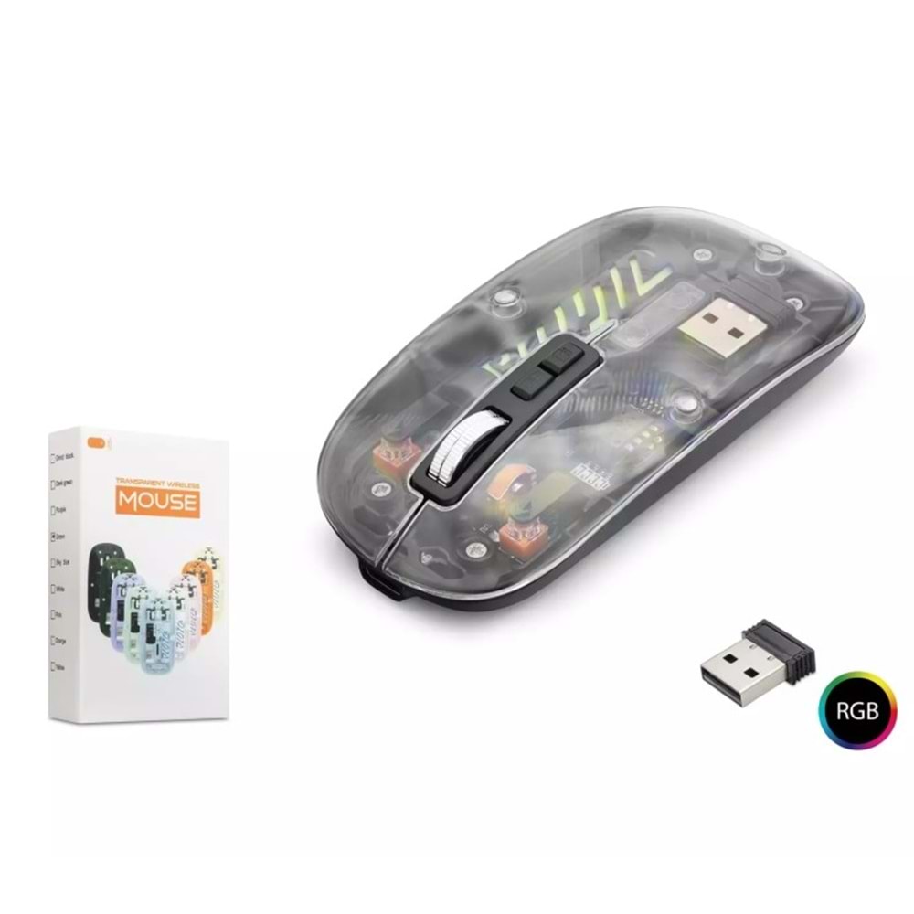 Nodar ND1201b Wireless Şeffaf Rgb Işıklı Şarjlı Bluetooth Mouse