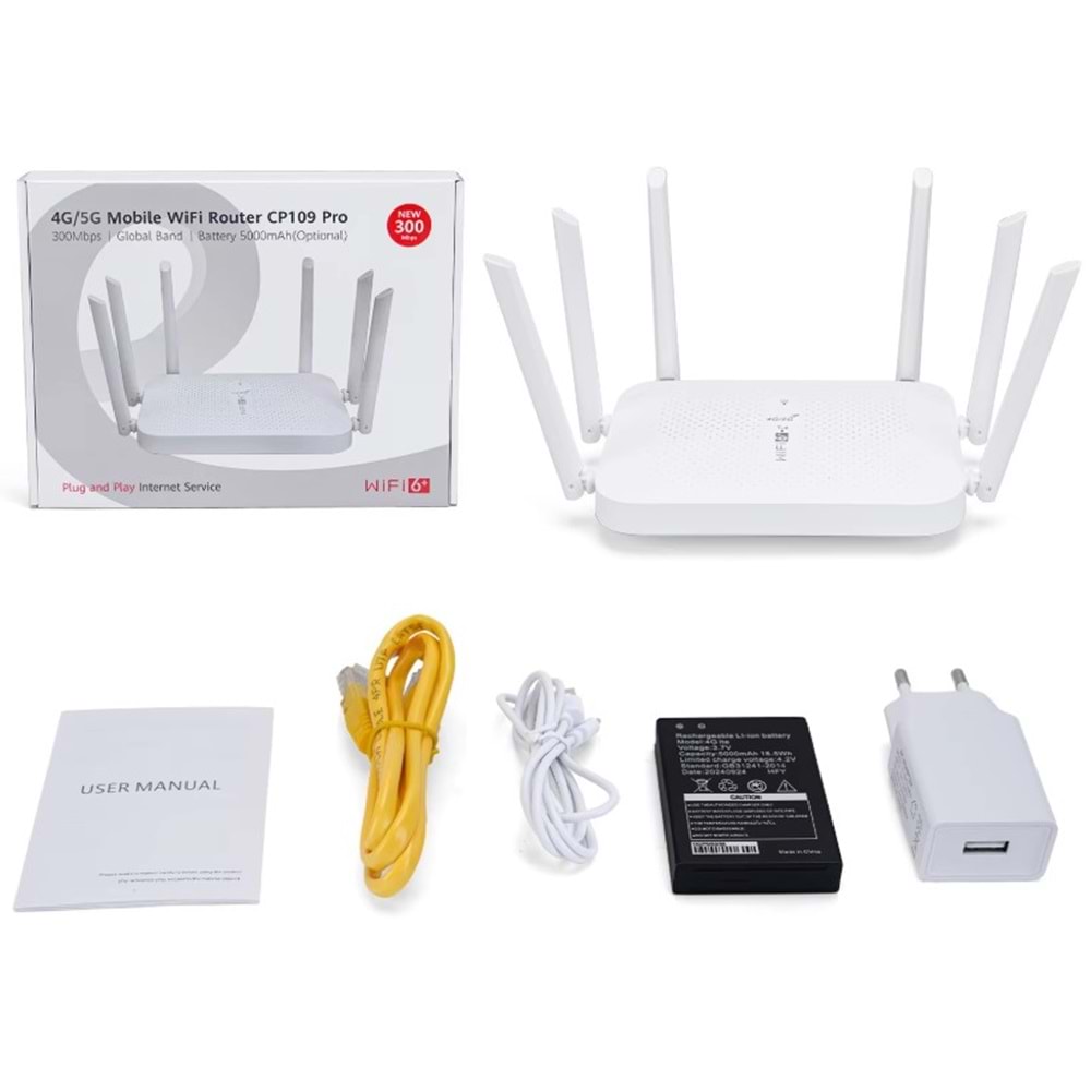 Apronx CP109 PRO 4G Mobile 6 Antenli WiFi Router Wifi 6 + 300Mbps 5000mAh Batarya 4G LTE Taşınabilir Modem