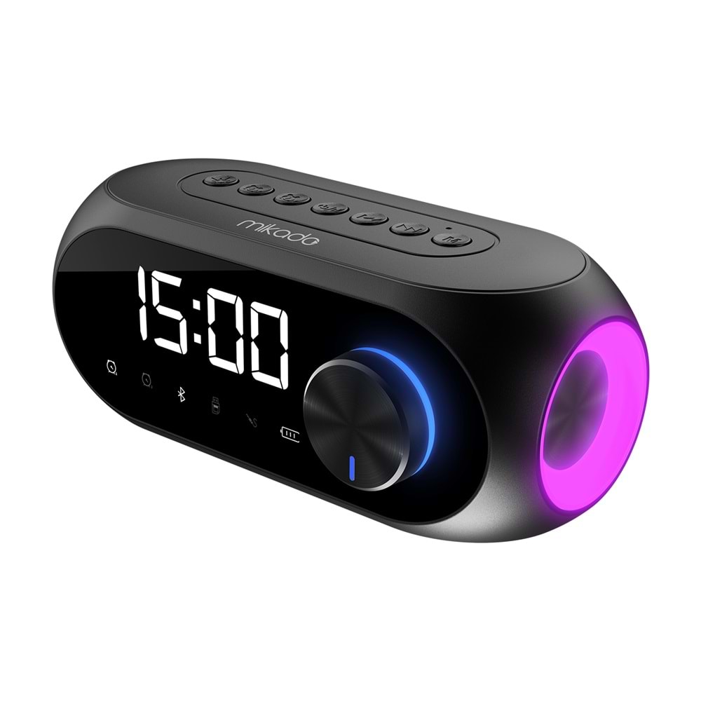 Mikado MD-W7 1200mAh 5W Bluetooth-Aux-Derece-Usb-FM Double Alarmlı Saat Speaker