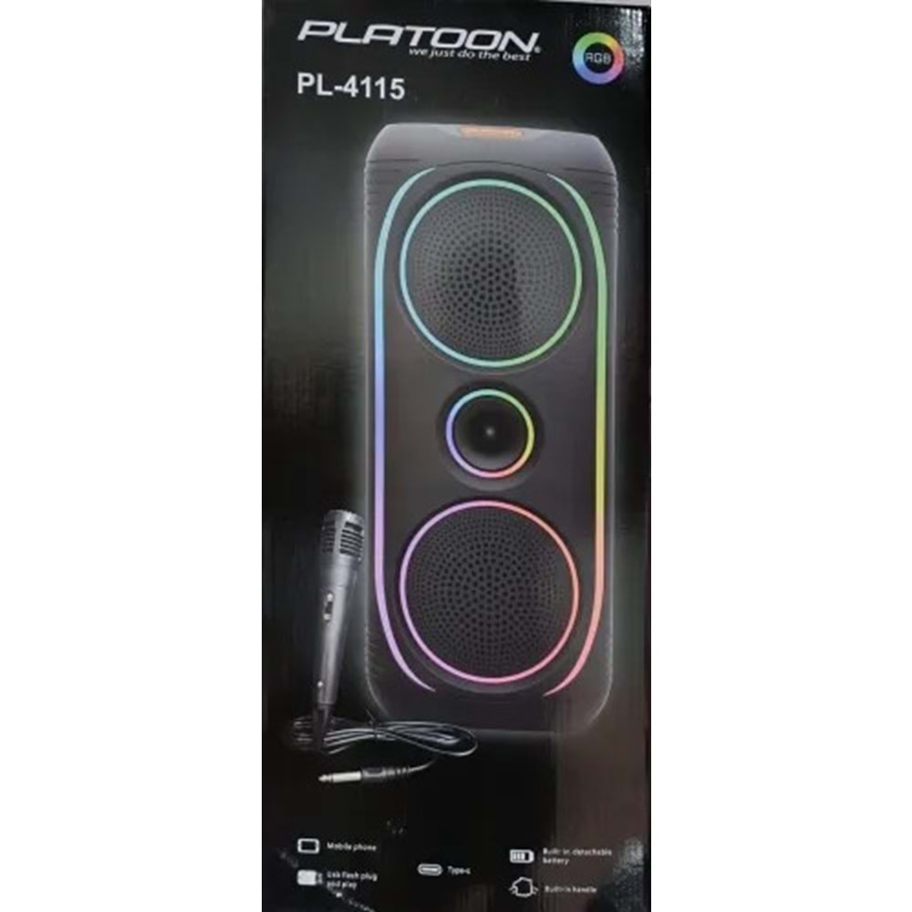 PLATOON PL-4115 BT/SD/USB GİRİŞLİ RGB IŞIKLI MİKROFONLU 8X2 16