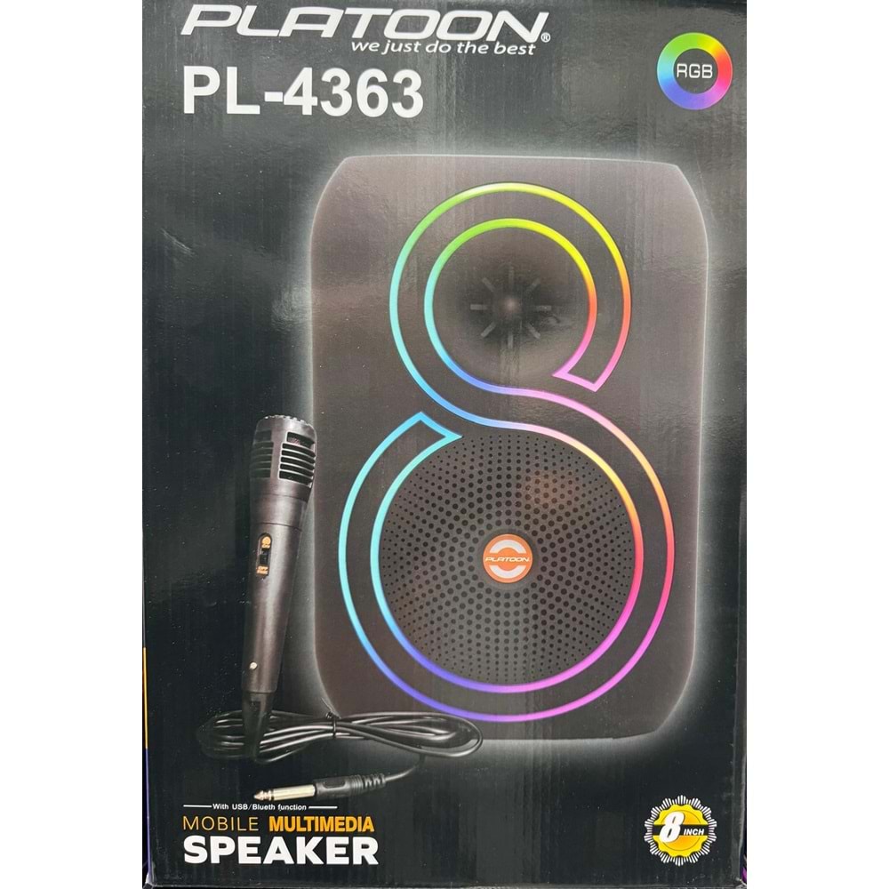 PLATOON PL-4363 BT/SD/USB GİRİŞLİ RGB IŞIKLI MİKROFONLU 8