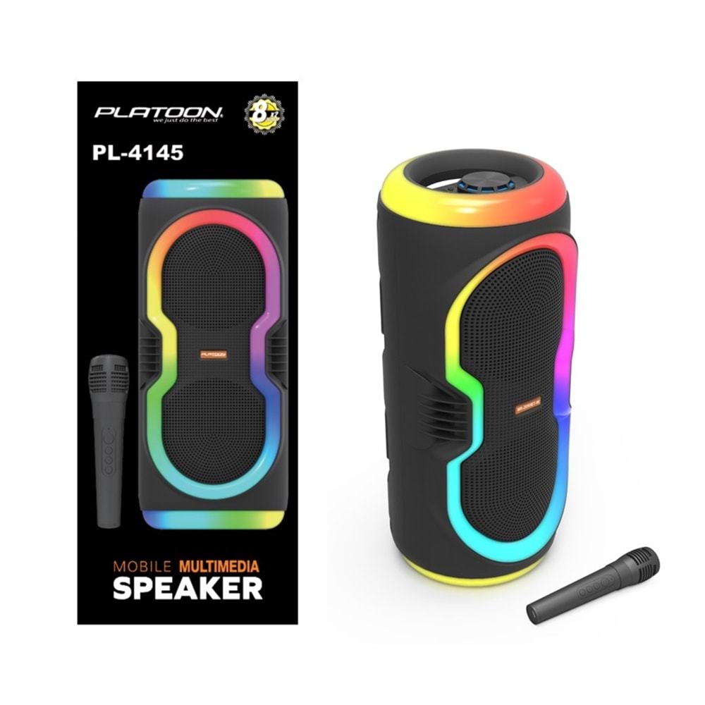 PLATOON PL-4145 BT/SD/USB GİRİŞLİ RGB IŞIKLI KABLOSUZ MİKROFONLU 8*2 16