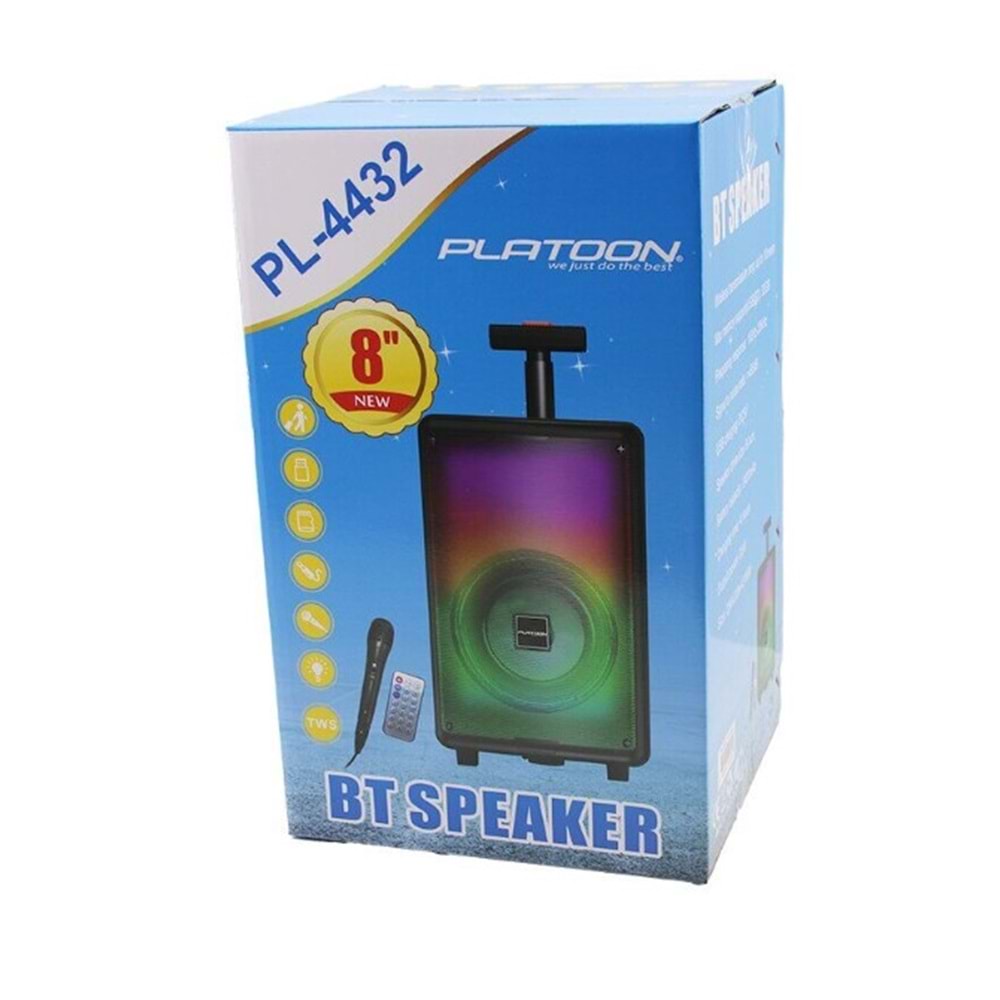 PLATOON PL-4432 BT/SD/USB GİRİŞLİ RGB IŞIKLI MİKROFONLU 8