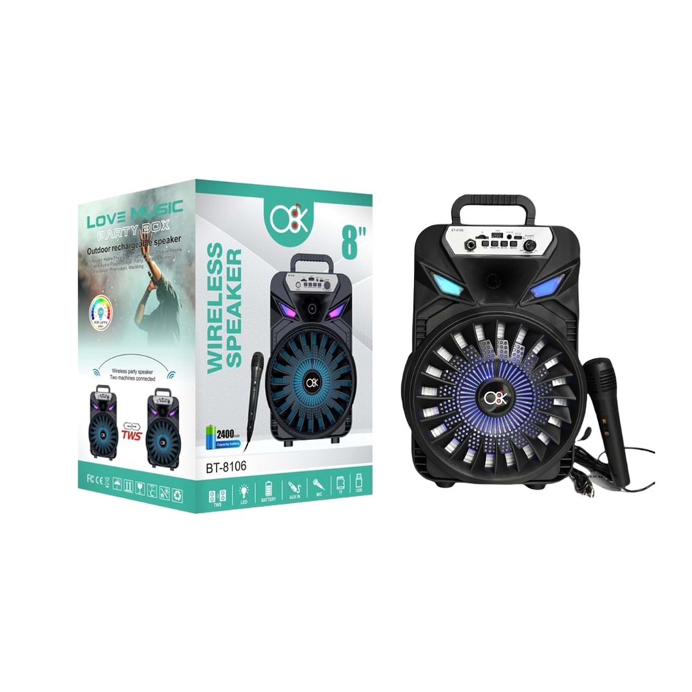 TELSAN BT-8108 BT/SD/USB GİRİŞLİ RGB IŞIKLI MİKROFONLU 8