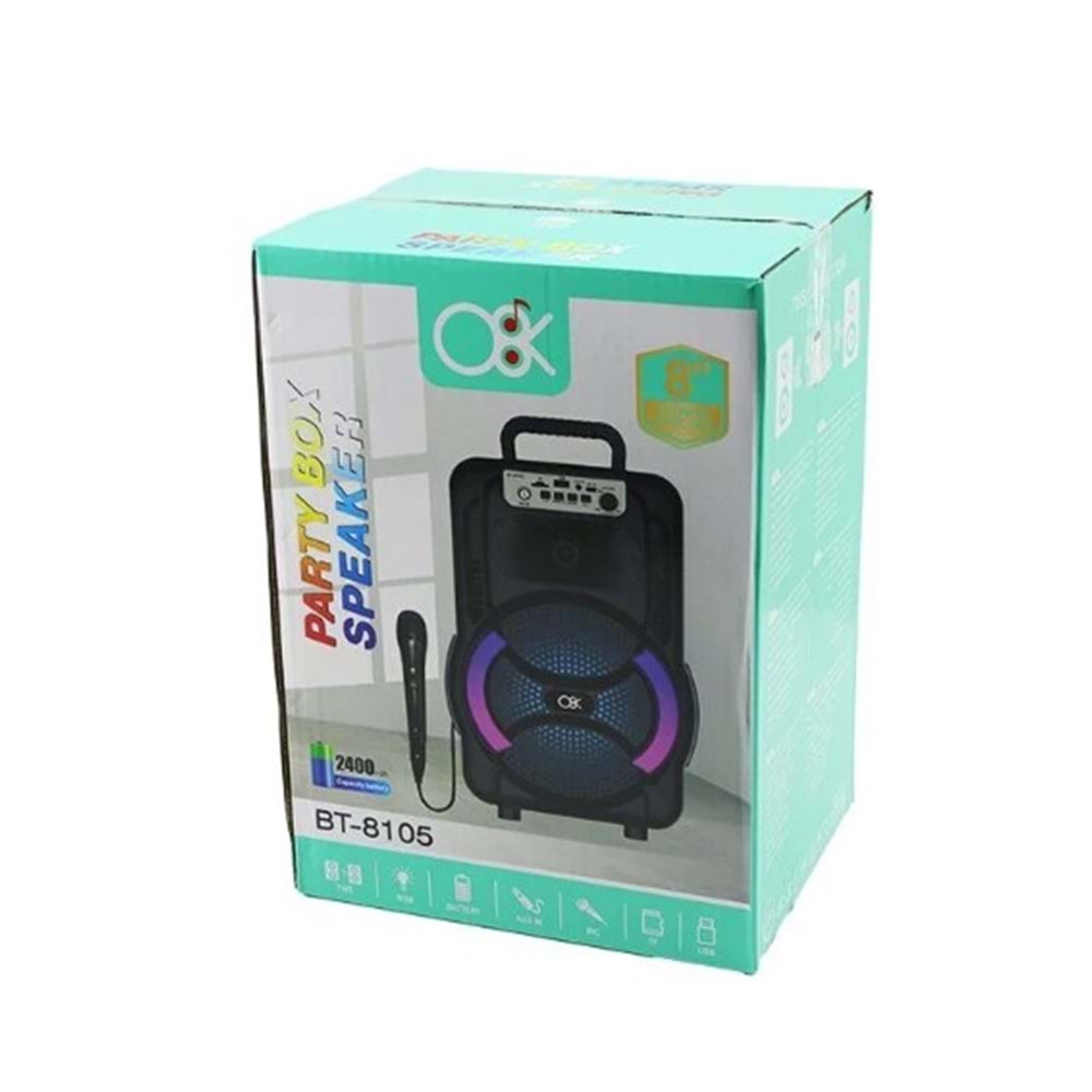 TELSAN BT-8105 BT/SD/USB GİRİŞLİ RGB IŞIKLI MİKROFONLU 8