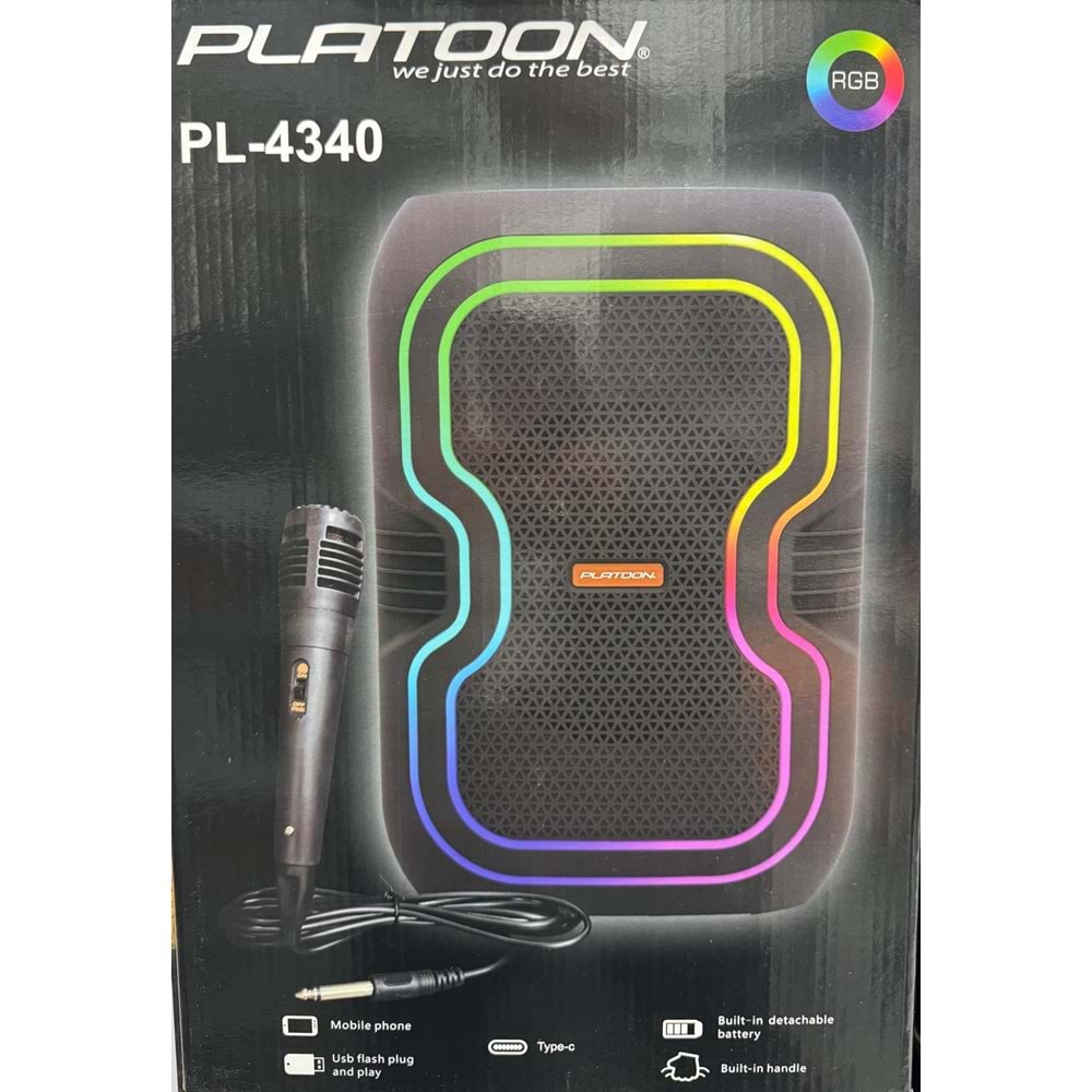 PLATOON PL-4340 BT/SD/USB GİRİŞLİ RGB IŞIKLI MİKROFONLU 8