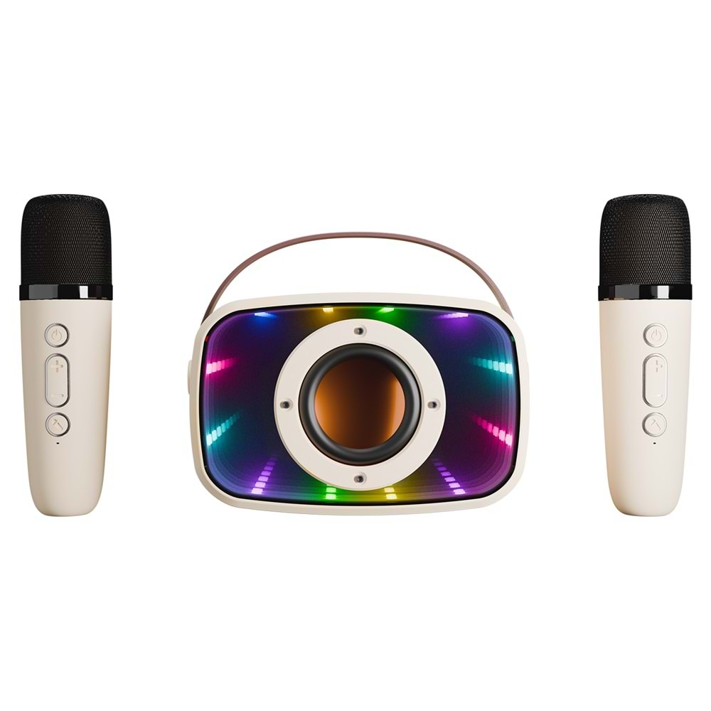 Mikado MD-57BT Endless 5W Bej TF + USB + AUX + BT Destekli 2 Wireless Karaoke Mikrofon 1200mAh Taşınabilir Speaker