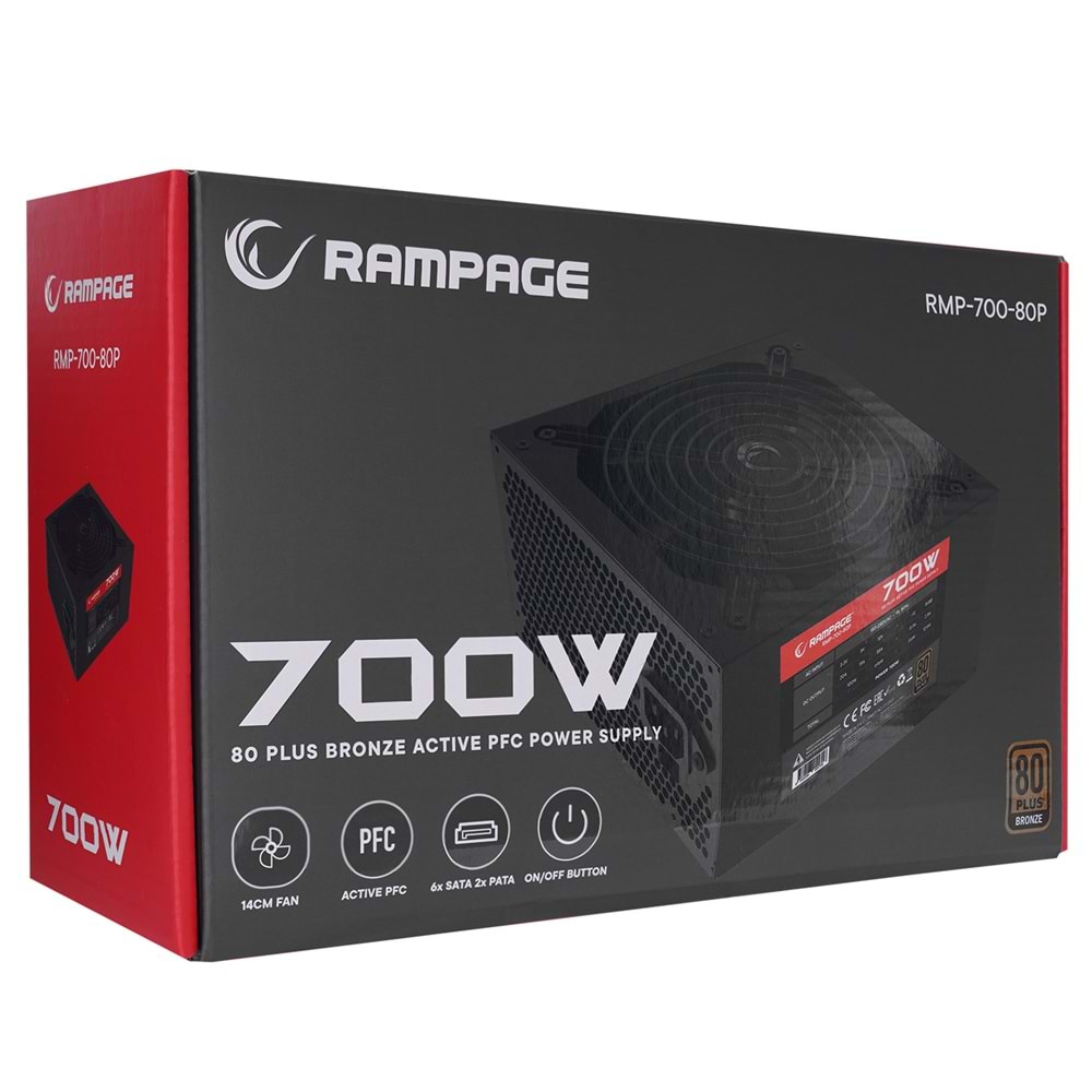 Rampage RMP-700-80P 700W 80Plus Bronze 12cm Fan Aktif PFC Power Supply