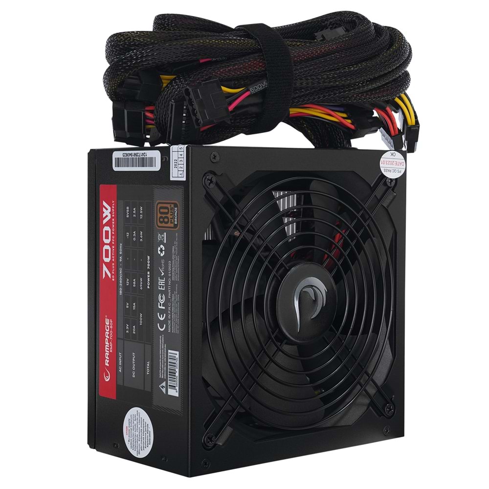 Rampage RMP-700-80P 700W 80Plus Bronze 12cm Fan Aktif PFC Power Supply