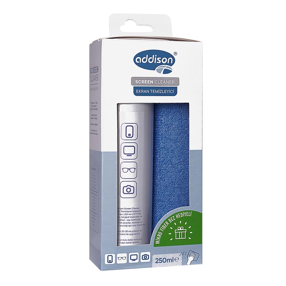 Addison 300871 Ekran Temizleyici Sprey 250ml + Mikrofiber Bez