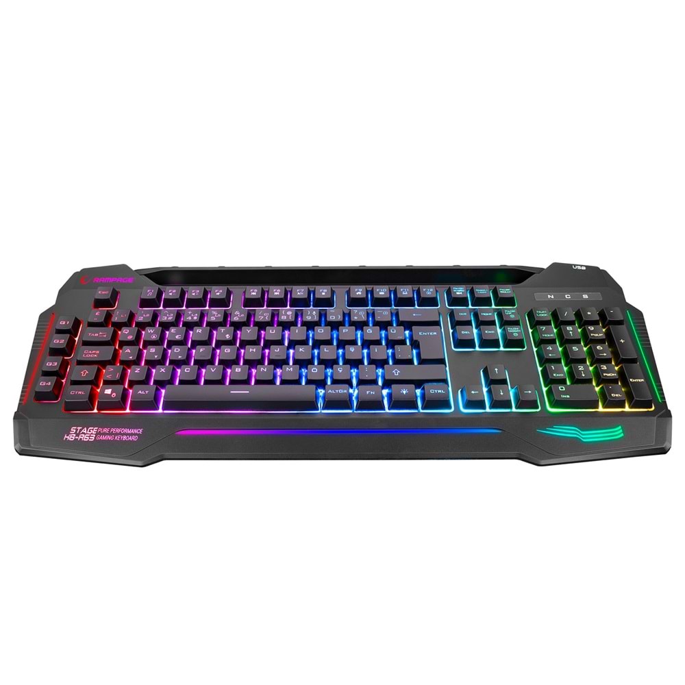 Rampage KB-R63 STAGE Siyah 4 Makro Fonksiyon Sese Duyarlı Işıklı RGB Q USB +Ses Mik Çıkışlı Oyuncu Klavyesi