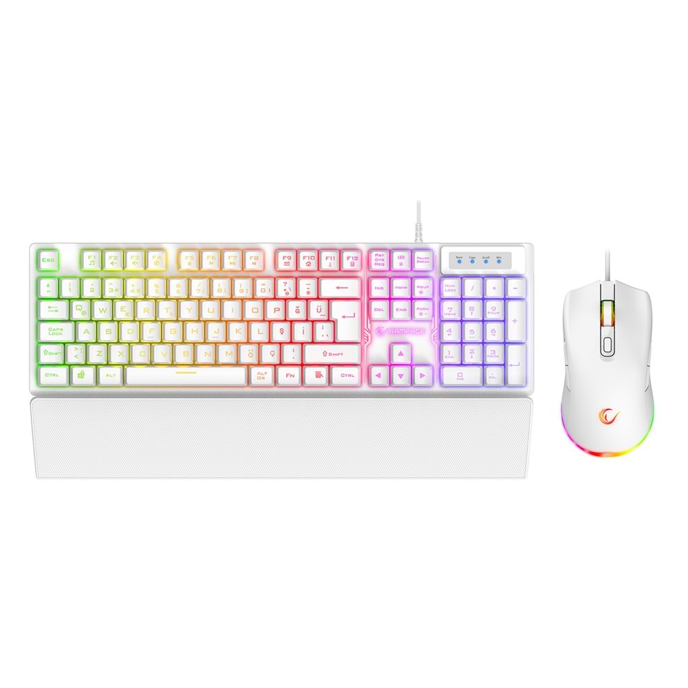 Rampage KM-RX7 FORTUNA V2 Gökkuşağı Aydınlatmalı USB Beyaz Gaming Combo Q Gaming Klavye + 12800 dpi Mouse