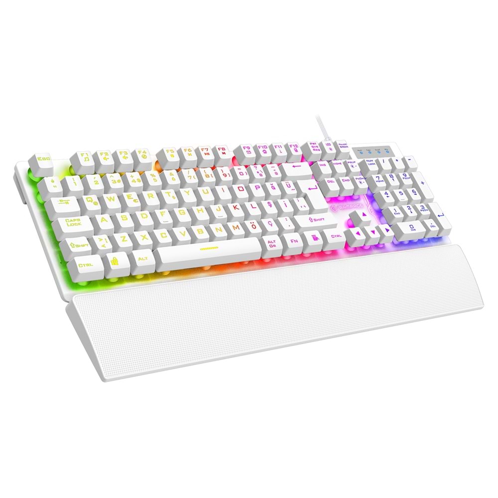 Rampage KM-RX7 FORTUNA V2 Gökkuşağı Aydınlatmalı USB Beyaz Gaming Combo Q Gaming Klavye + 12800 dpi Mouse