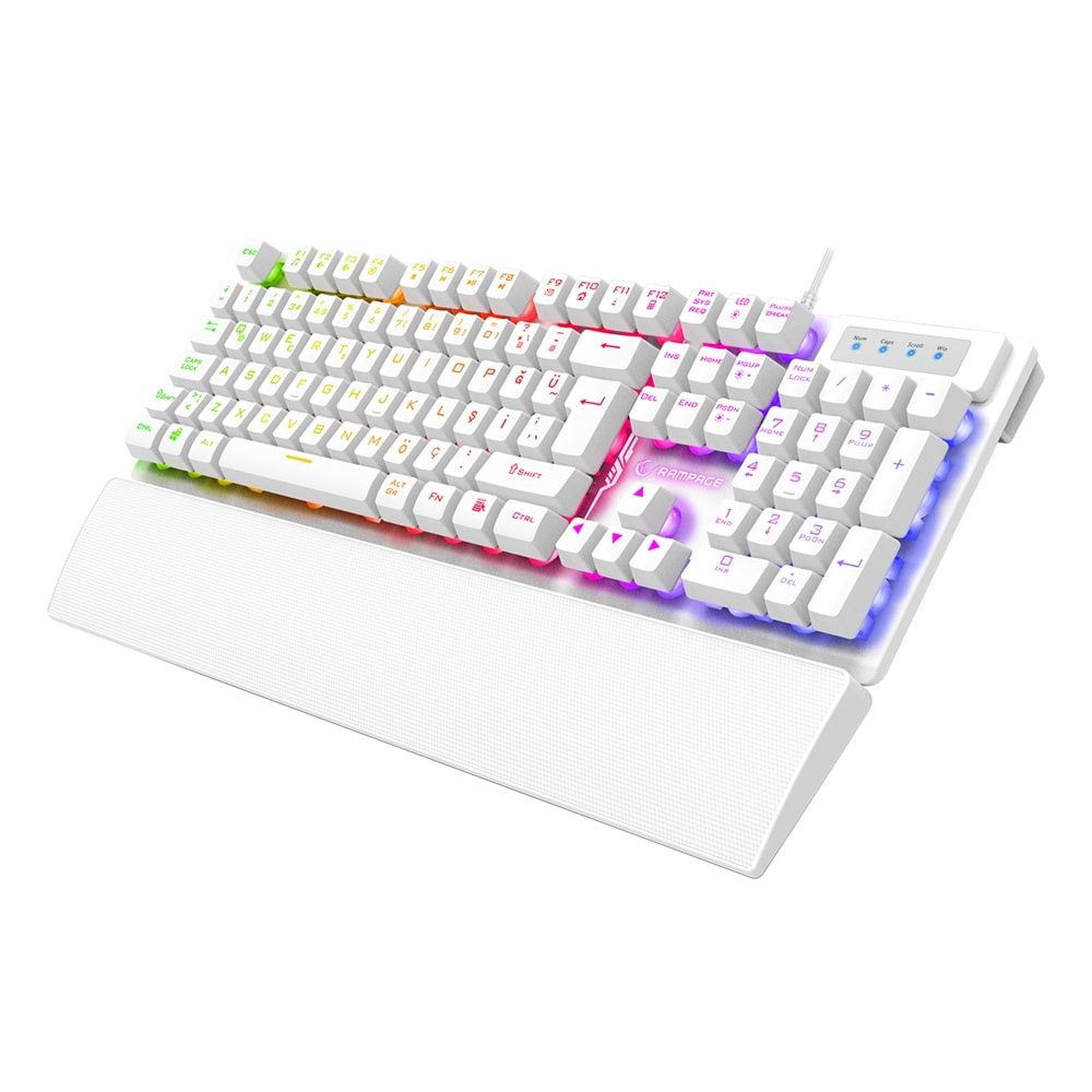 Rampage KM-RX7 FORTUNA V2 Gökkuşağı Aydınlatmalı USB Beyaz Gaming Combo Q Gaming Klavye + 12800 dpi Mouse