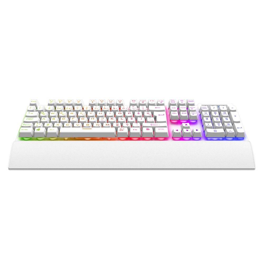 Rampage KM-RX7 FORTUNA V2 Gökkuşağı Aydınlatmalı USB Beyaz Gaming Combo Q Gaming Klavye + 12800 dpi Mouse