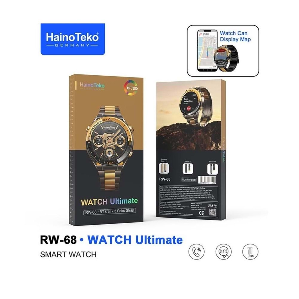 TELSAN RW-68 PREMİUM AKILLI SAAT 3 Kordon (Metal, Silikon, Deri)