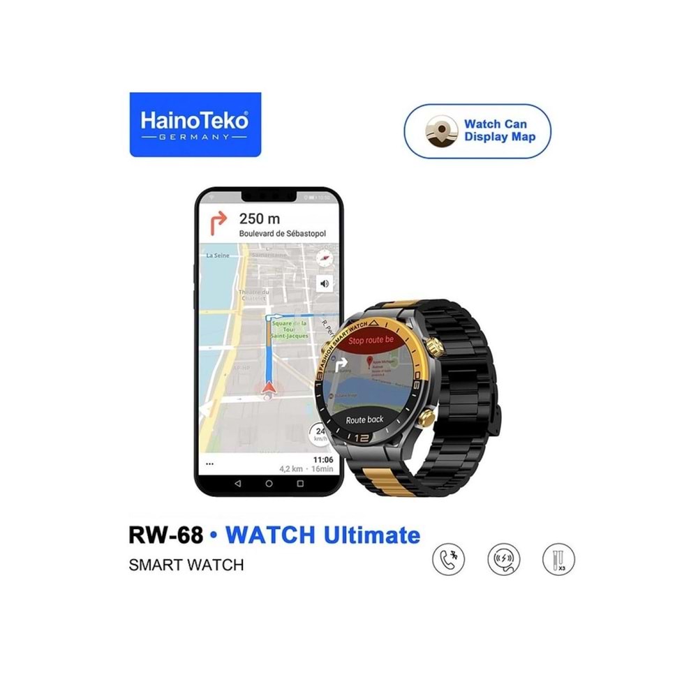 TELSAN RW-68 PREMİUM AKILLI SAAT 3 Kordon (Metal, Silikon, Deri)